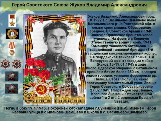 Герой СССР   Жуков Владимир Александрович     