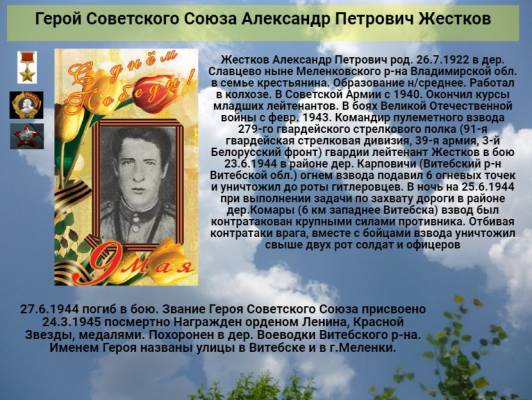 Герой Советского Союза   Александр  Петрович  Жестков